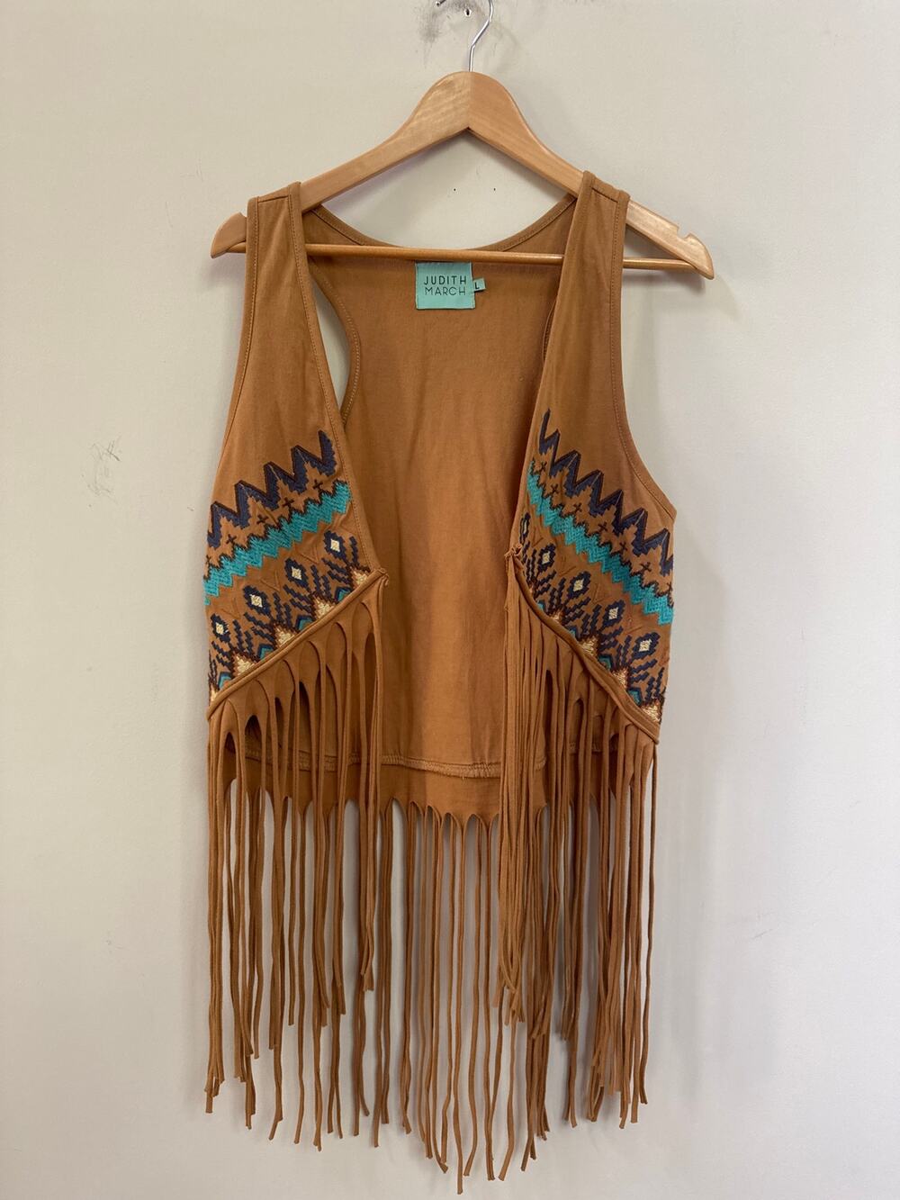 Judith March Western Boho Fringe Vest Faux Suede Embroidered County Concert